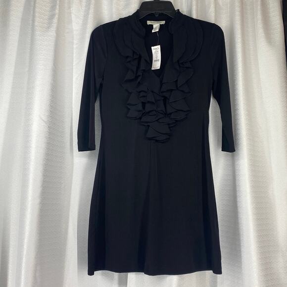 White House Black Market Dresses & Skirts - White House Black Market NWT Black V-neck 3/4 Sleeves Ruffles sz XS